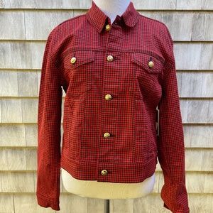 NWT Juicy Couture Red & Black Denim Houndstooth Jacket Black Label Stretch Sz S